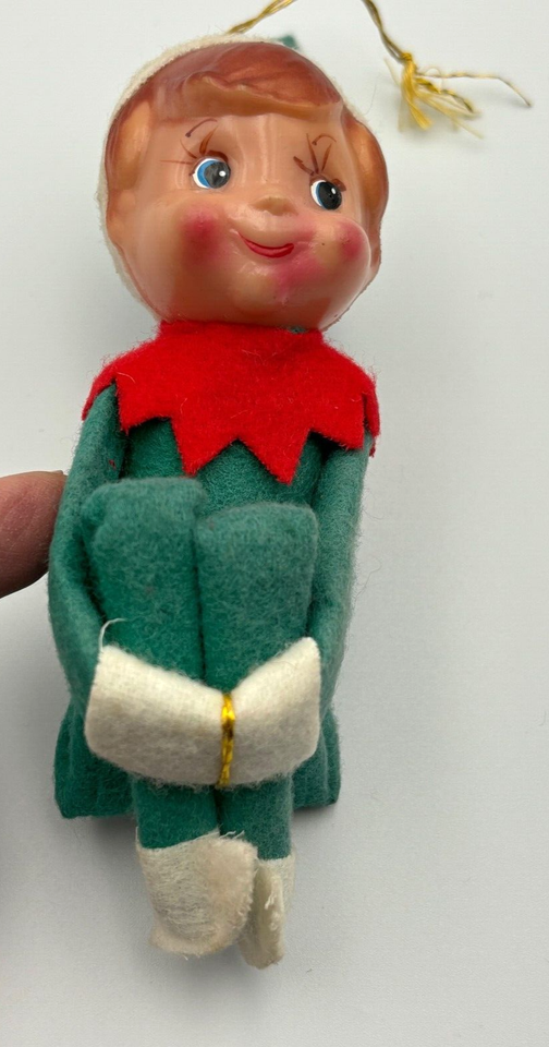 Vintage Christmas Elf Kneehugger Pixies plus 3 Vintage Felt Ornaments