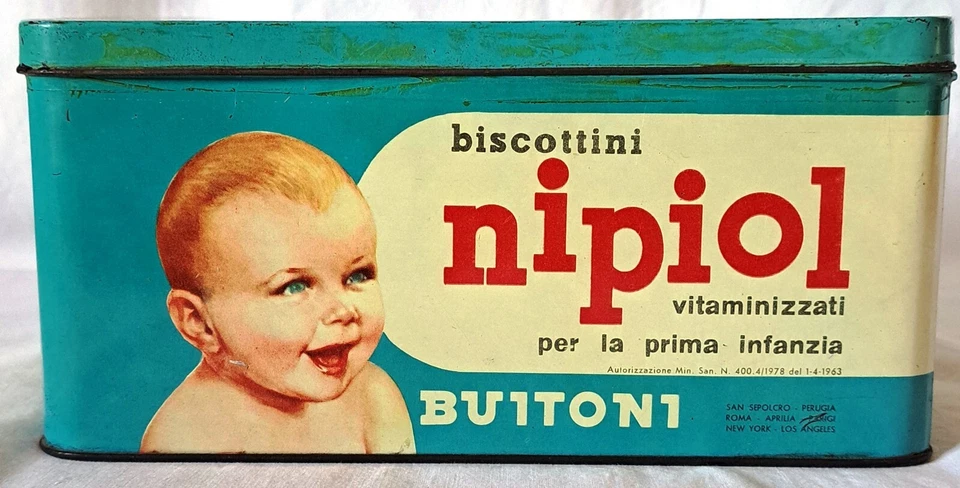 BUITONI - "BISCOTTINI NIPIOL" - ANNI ' 60 - Rara Scatola Latta Per FARMACIE - Immagine 2 di 4