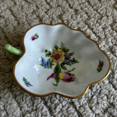 Herend Hungary Porcelain Bonbier Crafted Floral Leaf Trinket Dish Bowl