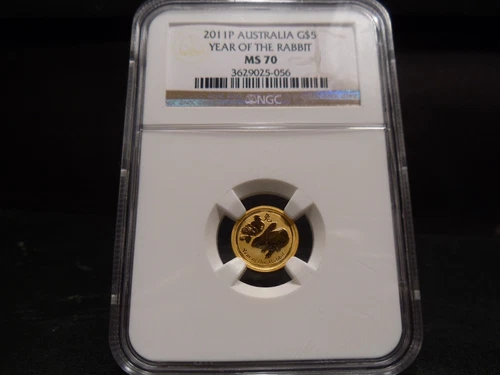 2011 P MS70 Gold $5 Year of the Rabbit Australia 1/20oz NGC Certified Perfect
