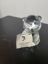 VINTAGE FENTON TEDDY BEAR CUB SITTING FIGURINE CLEAR ART GLASS PAPERWEIGHT Tag