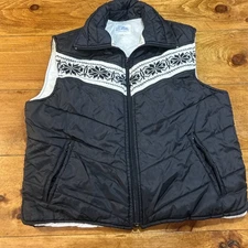 Vintage Black Sleeveless Fullzip Puffer Vest Womens Size L Snowflake