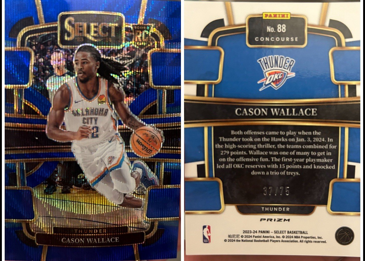 2023-24 Panini Select - Concourse Cason Wallace #88 Blue Wave Prizm 37/75 (RC)