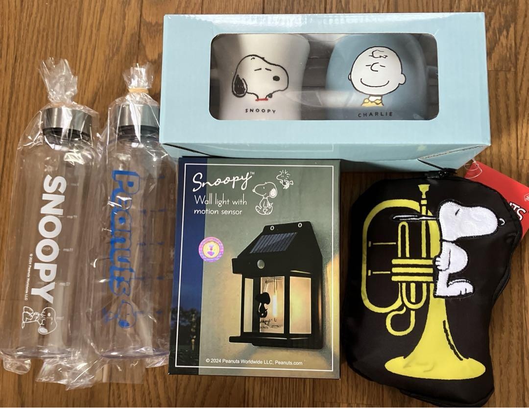 Snoopy Themed Mug Eco Bag Water Bottle and Motion Sensor Wall Light Set
