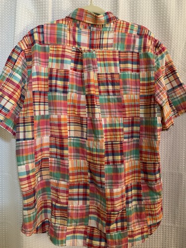 Lands End Oxford Shirt Men XL 17-17.5 Orange Madras Button Down Casual Preppy - Picture 5 of 5