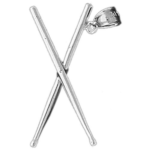 Rhodinierter 925 Sterling Silber 3-dimensionaler Drumsticks Anhänger - Bild 1 von 2
