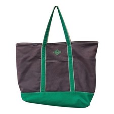 Lands End Canvas Tote Bag XL Zip Faded Navy Green Monogram Beach Travel Utility