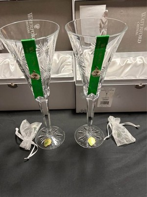 NIB Waterford Crystal Snowflake Wishes Courage Flute Pair 2012 Italian Made 