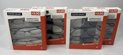 Lot of 4 Design Optics Foster Grant Plastic Reading Glasses 3-Pack +3.00