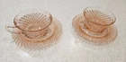 pair of Miss America pink depression glass coffee cups saucers