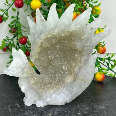 2.2LB Natural Agate Geode Hand Carved Nine-tailed Fox Quartz Crystal Decor - Image 1 of 4