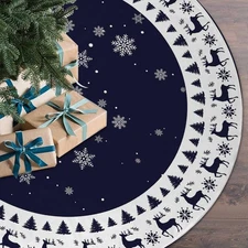 Christmas Tree Skirt 48 inches,Blue Christmas Rustic Tree Skirt Mat with Elk ...