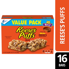 REESE'S Puffs Cereal Treat Bars, Peanut Butter and Cocoa, Value Pack, 16 Ct, 13