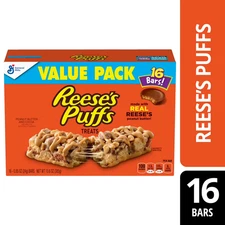 REESE'S Puffs Cereal Treat Bars, Peanut Butter and Cocoa, Value Pack, 16 Ct, 13