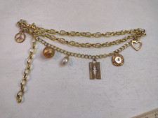 Vintage MOSCHINO Gold Charm Chain Belt Redwall Stamped Links White Accent 38"