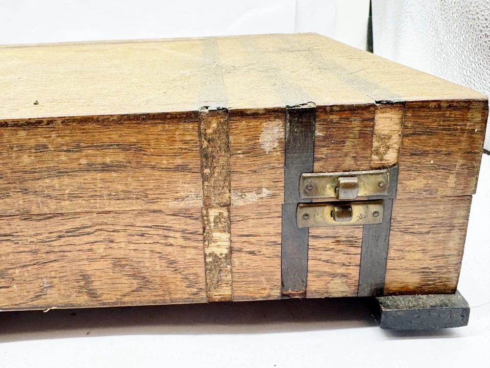 VINTAGE WOODEN CUTLERY CANTEEN STORAGE BOX EMPTY CASE TABLEWARE HOLDER - Image 3 of 4