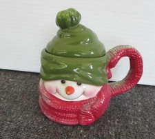 Covered Ceramic Snowman Hot Chocolate, Tea or Coffee Mug Cup