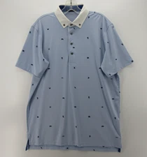Greyson Polo Shirt Men Medium Blue Golf Performance Stretch AOP Activewear