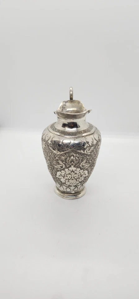 Antiguo arte persa Niello Silver Ewer, 84 Zolotnik, obra maestra Qalamzani Foto 3 de 4