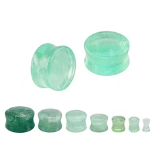 Green Fluorite Stone Concave Double Flare Tunnel Ear Gauges Plugs Piercing Pair