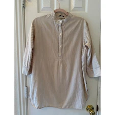 Burberry London Striped Tunic Top Tan White Cotton 3/4 Sleeve Small S