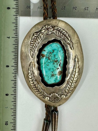 1970s Sterling Silver Bolo Tie Kingman Turquoise