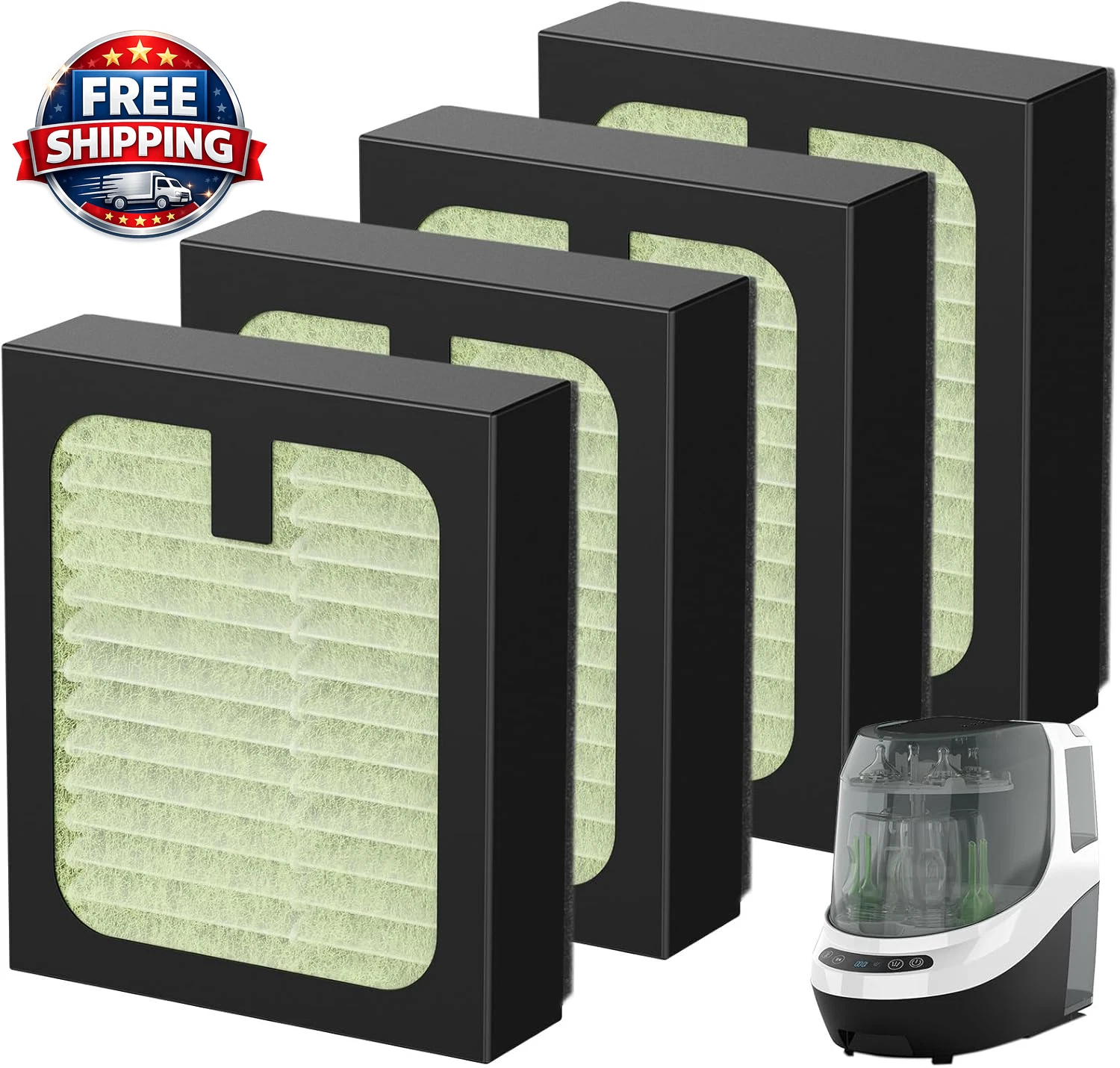 4 Pack HEPA Filter Replacement for Baby Brezza Baby Bottle Washer Pro, High Perf