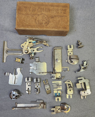 Vintage Greist Sewing Machine Attachments Presser Foot Lot Hemmer Binder Ruffler
