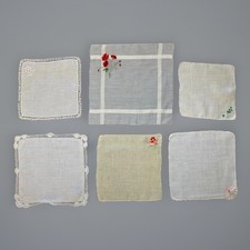 VTG Lot 1900-50s Embroidered Handkerchiefs -Clover Florals Crocheted Lace  Girl