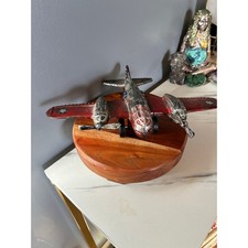 Vintage Cast Iron Red Airplane Twin Engine Heavy Antique Style Model Plane