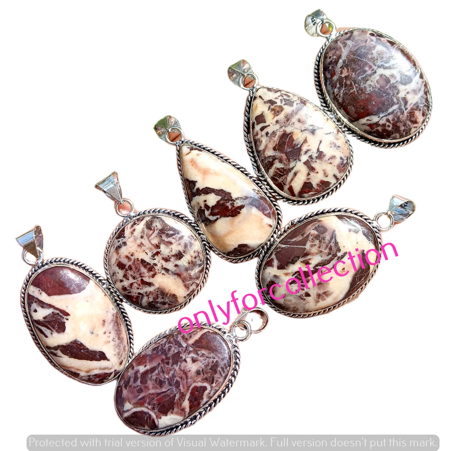 Lote de colgantes de piedras preciosas de jaspe de chocolate enchapados en plata de ley 925 joyas a granel Foto 2 de 3