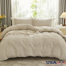 Seersucker Duvet Cover Set Microfiber Zippered Pet Friendly Machine Washable New