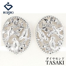 TASAKI diamond Earring Pt900 Birds animals textured matte finish Used 909203