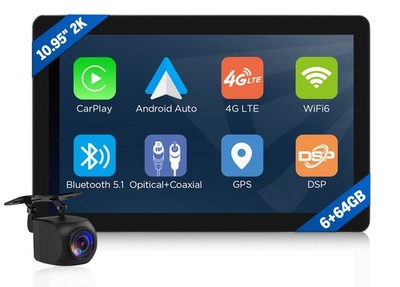 Single DIN Android 13 8Core CarPlay 10.95'' 2K Car Stereo Radio GPS Navigation 4G