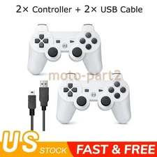 2x White Wireless Bluetooth Video Game Controller Pad For Sony PS3 Playstation 3