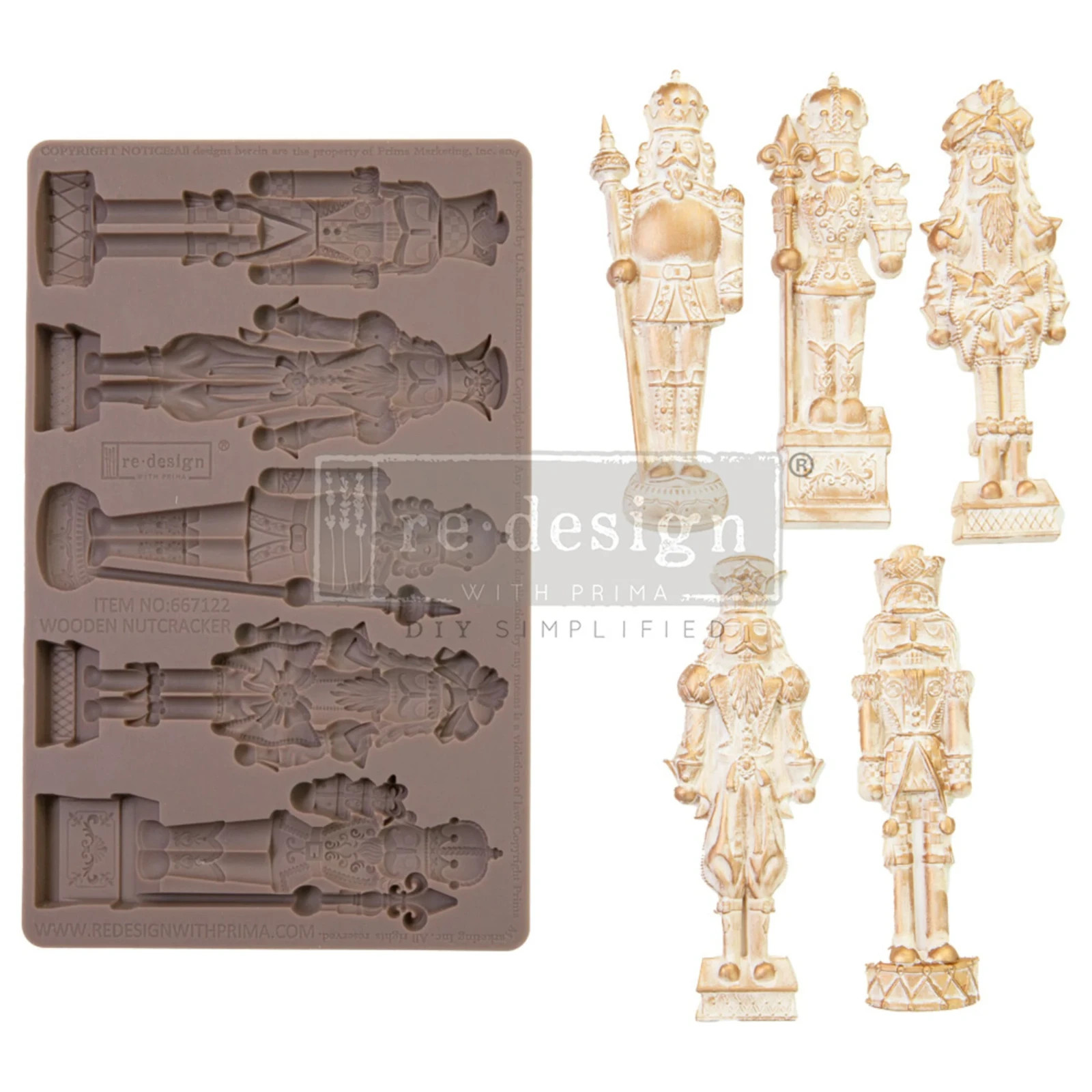Re-Design Finnabair Prima  Soft Mould 5"" x 8""  Xmas Wooden Nutcracker  #667122