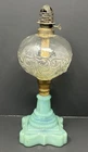 Antique Oil Lamp Green Milk Glass Base Pressed Glass Font c1900