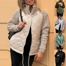 Winter Stand Collar Cotton Jacket With Pockets Fashion Knitted Stitching Zipper