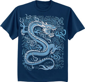 Men S T Shirt Blue Dragon Design Tribal Chinese Art Design Tee Shirt Ebay