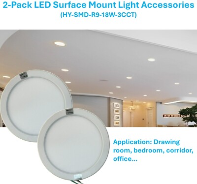 2-Pack 18W LED 9'' Surface Mount Downlight Drawing Bedroom Corridor Office