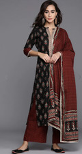 Ethnic Kurta Set with Palazzo and Dupatta Floral Print 3/4 Sleeves