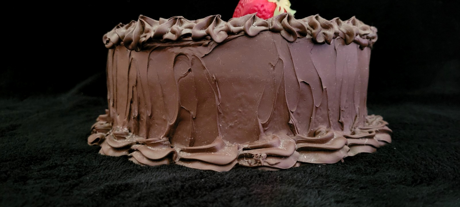 Vintage Fake Food Chocolate Icing Chocolate Slice out Cake with Strawberries 