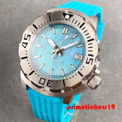 Blue MOP Dial NH35A Sapphire Men Automatic Monster Watch Date 3.8 Crown Luminous