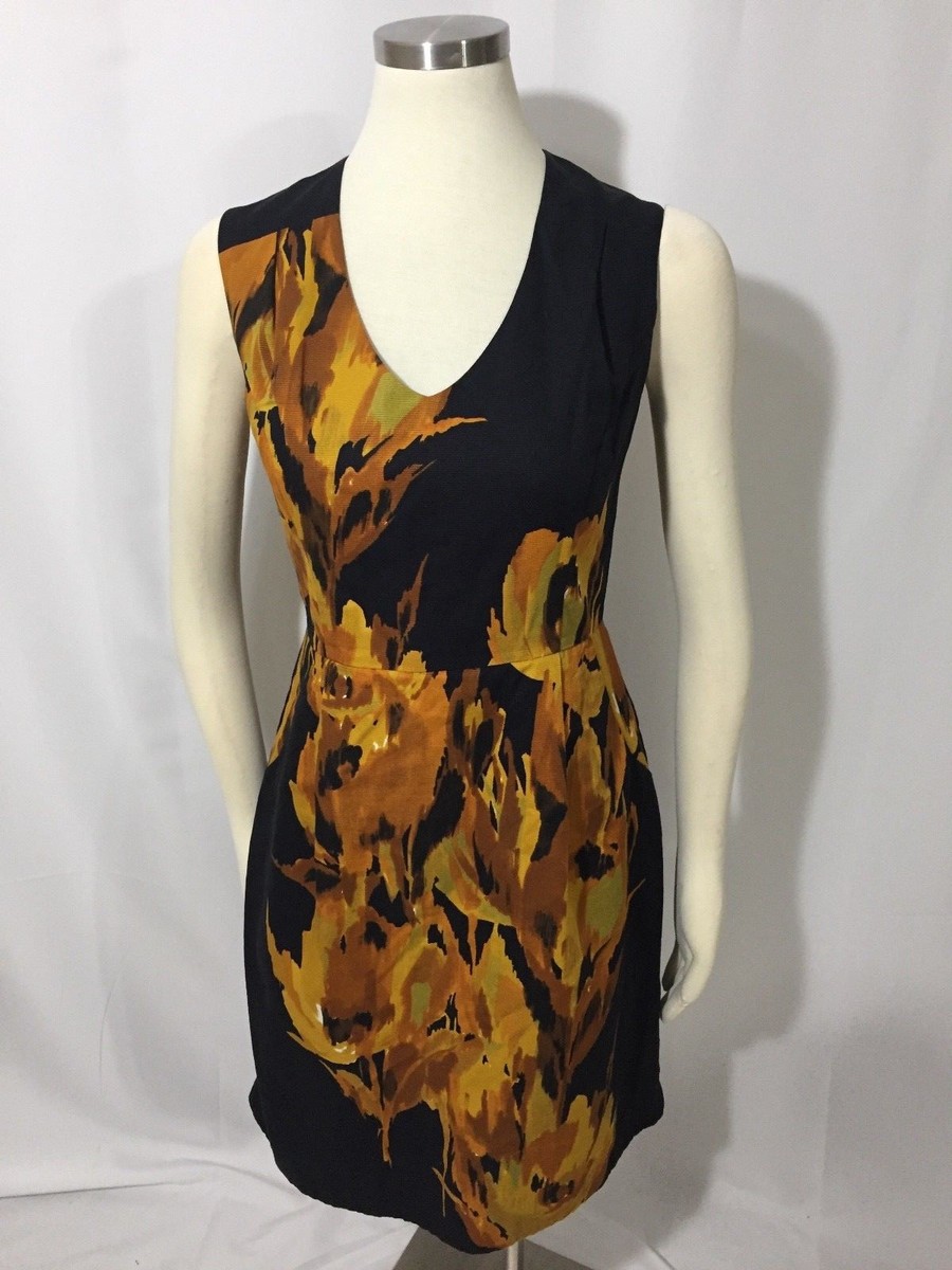 Tabitha Anthropologie Black Mustard Yellow Floral Sheath Dress