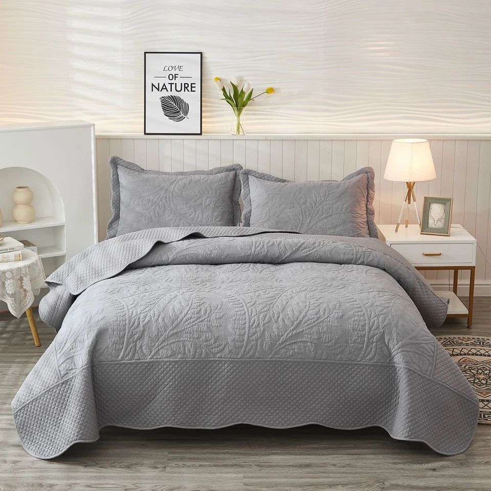 MarCielo 3-Piece 100% Cotton Oversized Bedspread Set Coverlet Set Lightweight - Image 3 of 4