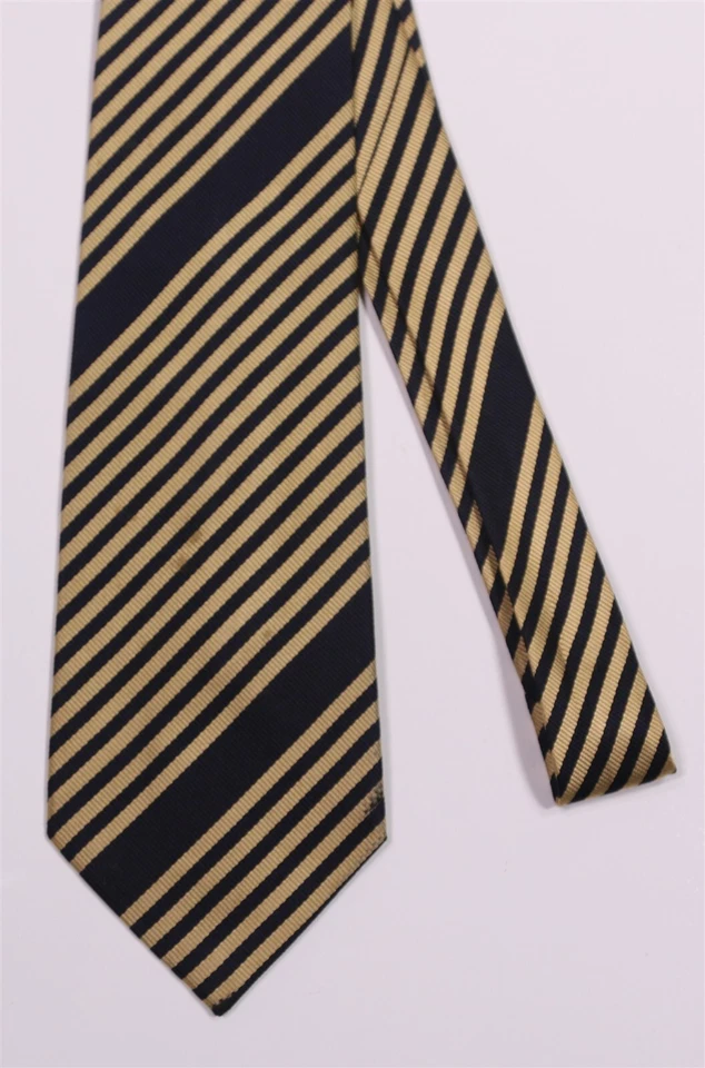 Corbata Paul Stuart Dorada Azul Marino Sarga Rayas Seda Hecha a Mano Hecha en Japón Foto 3 de 4