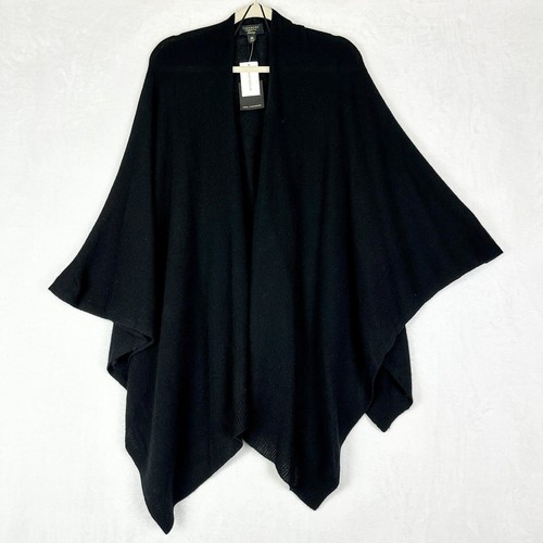Charter Club Luxury Cashmere Ruana Wrap One Size NEW Black Classic Quiet Luxury