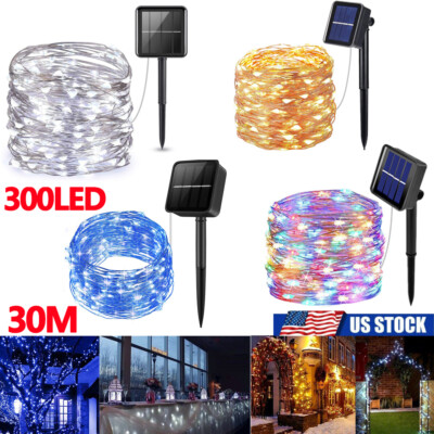 300 LED Solar Power String Fairy Lights Garden Outdoor Party Christmas ...