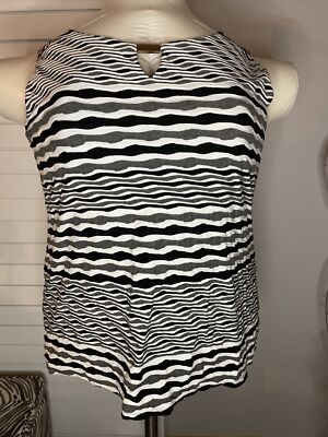 New Woman's Avenue Ivory Gray Black Wave Stripe Pattern Blouse Tank Top 18/20