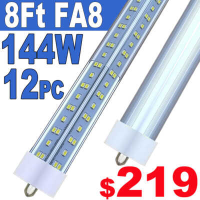 12Pack T8 8FT LED Tube Light Bulbs 144W FA8 Single Pin 8 FT 6500K LED Shop Light